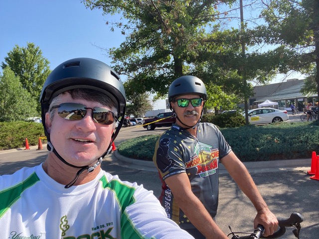 Darrin and Jim on a bike at a previous event.